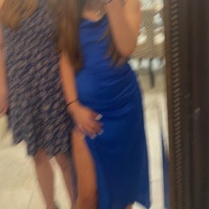 royal blue long maxi slit dress satin